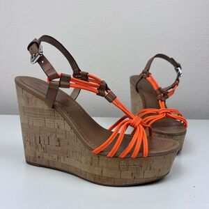 Coach Shoes Womens 8.5 Georgiana Wedge Sandals Strappy Bohemian Neon Orange